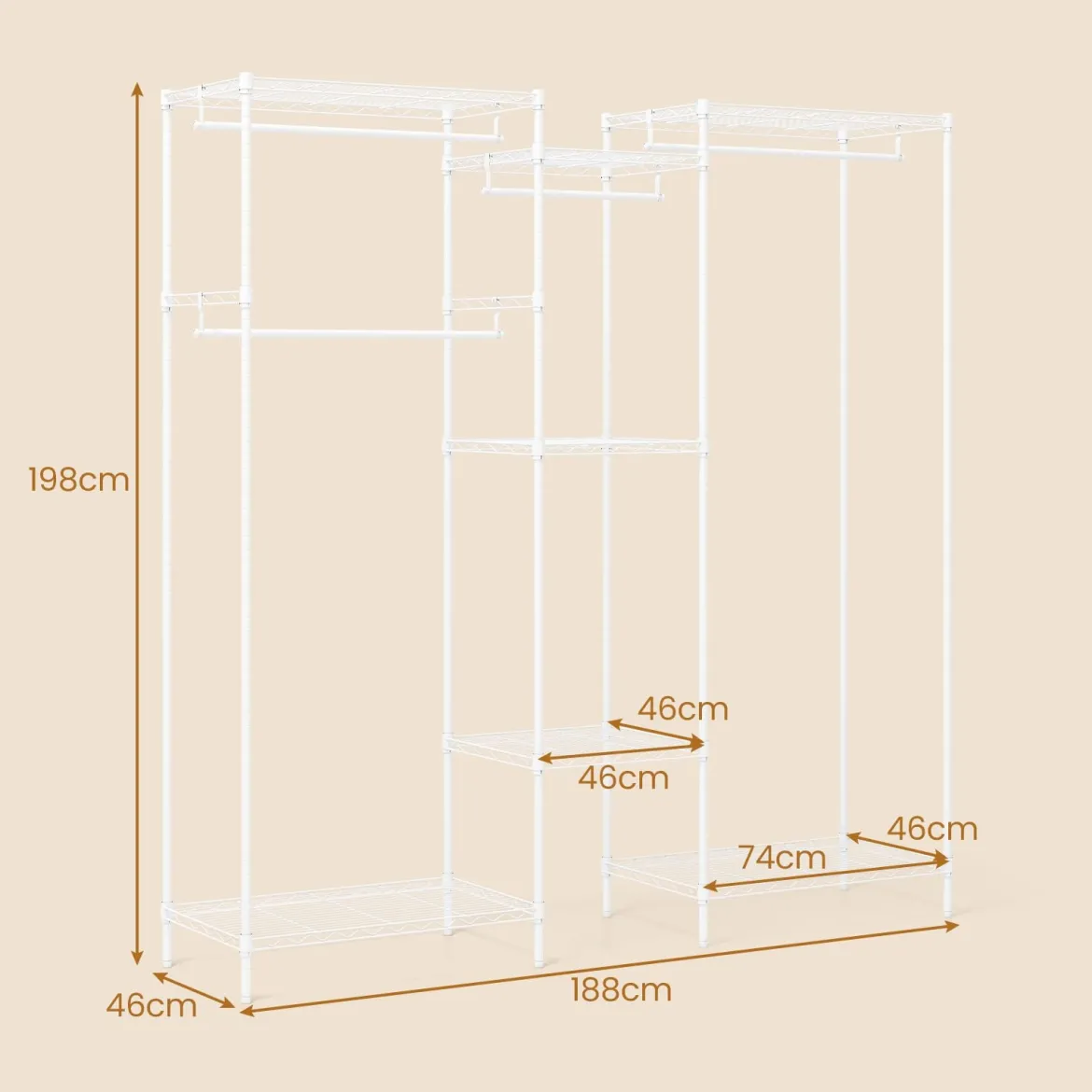 Tragbarer Kleiderschrank wandelbarer Kleiderorganizer mit L-Form & horizontaler Montage Weiß