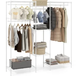 Tragbarer Kleiderschrank wandelbarer Kleiderorganizer mit L-Form & horizontaler Montage Weiß