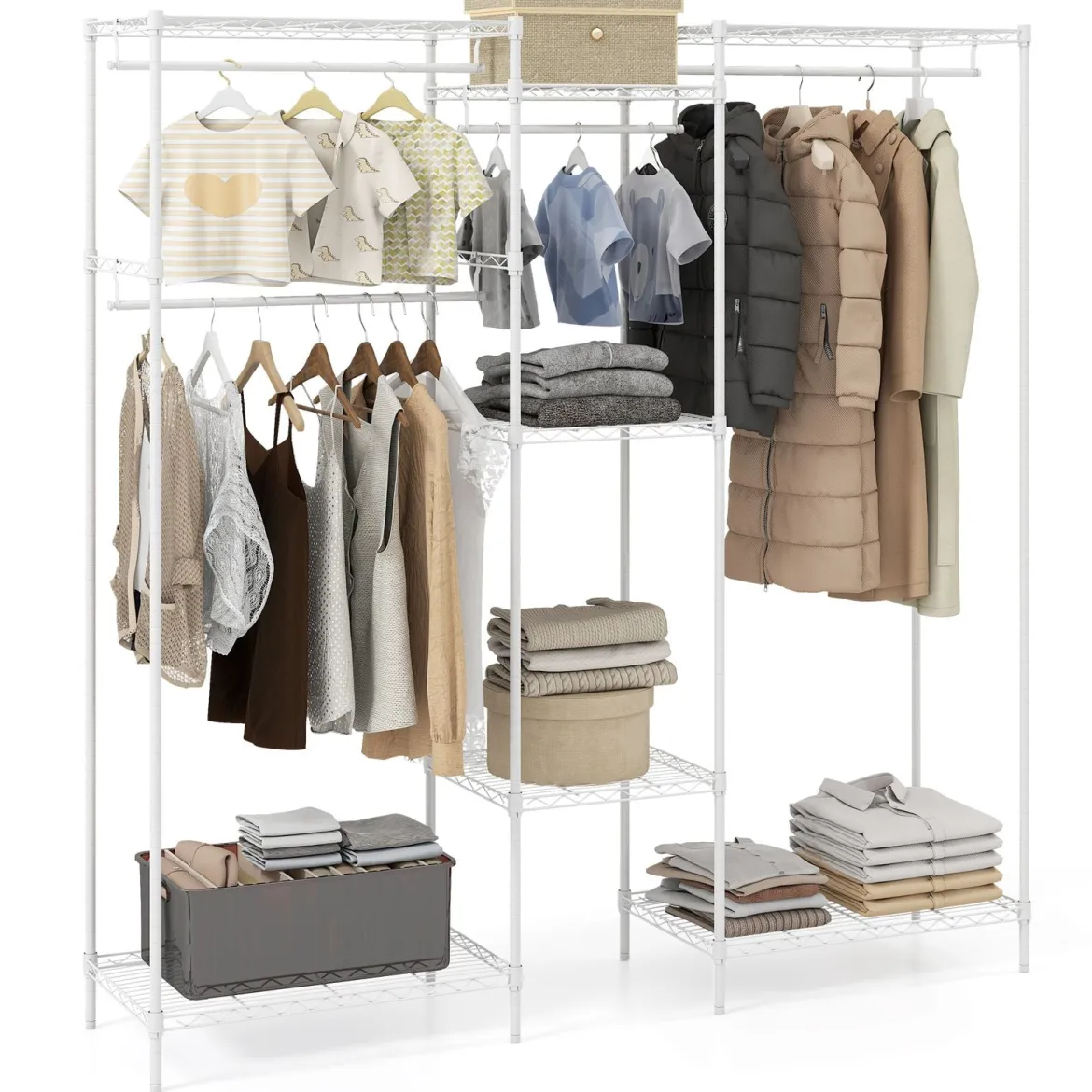 Tragbarer Kleiderschrank wandelbarer Kleiderorganizer mit L-Form & horizontaler Montage Weiß