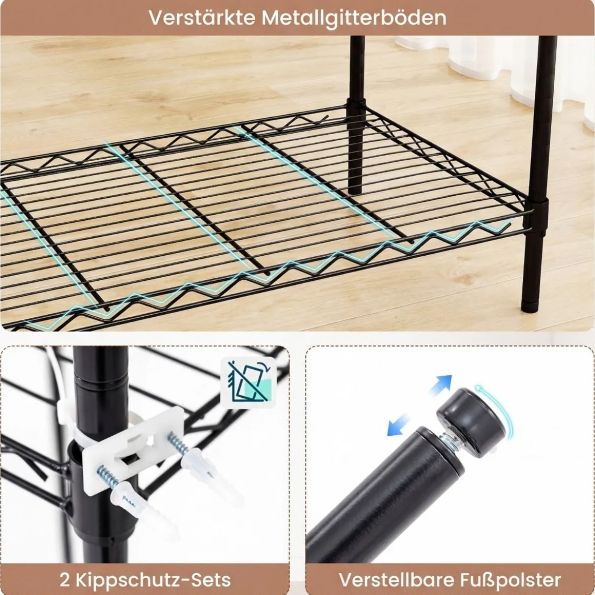 Tragbarer Kleiderschrank wandelbarer Kleiderorganizer mit L-Form & horizontaler Montage Schwarz