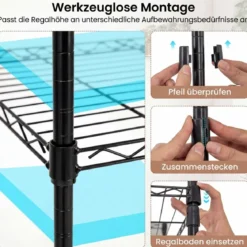 Tragbarer Kleiderschrank wandelbarer Kleiderorganizer mit L-Form & horizontaler Montage Schwarz