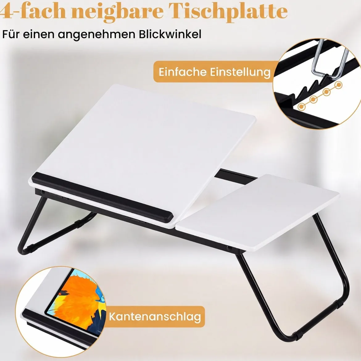 Tragbarer Laptoptisch Klappbarer Computerständer für Sofa & Bett Multifunktionaler Laptoptisch Weiß