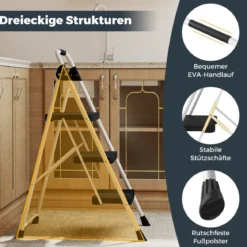 Tragbarer Leiter mit Gepolstertem Handlauf & Rutschfesten Stufen Klappbarer Trittleiter Schwarz