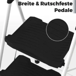 Tragbarer Leiter mit Gepolstertem Handlauf & Rutschfesten Stufen Klappbarer Trittleiter Schwarz
