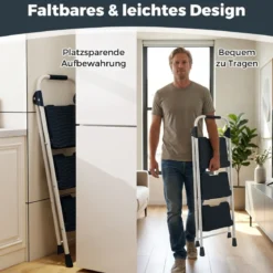 Tragbarer Leiter mit Gepolstertem Handlauf & Rutschfesten Stufen Klappbarer Trittleiter Blau
