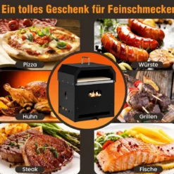 Tragbarer Mehrzweck 4-in-1-Pizzaofen mit Abdeckung & 2 Schicht Schwarz