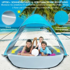 Tragbarer Pop up Strandzelt mit Tragetasche UPF50+ Sonnenschutz für 2-4 Personen Blau