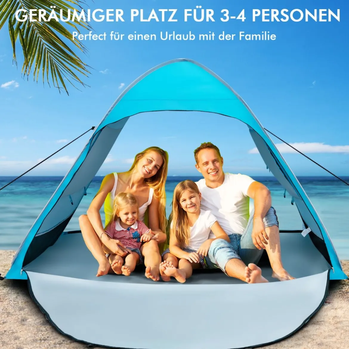 Tragbarer Pop up Strandzelt mit Tragetasche UPF50+ Sonnenschutz für 2-4 Personen Blau
