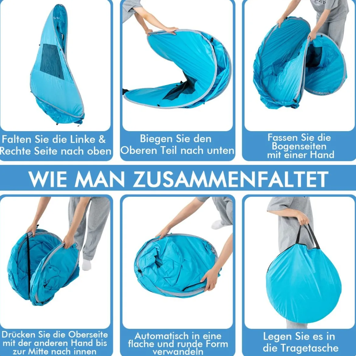 Tragbarer Pop up Strandzelt mit Tragetasche UPF50+ Sonnenschutz für 2-4 Personen Blau