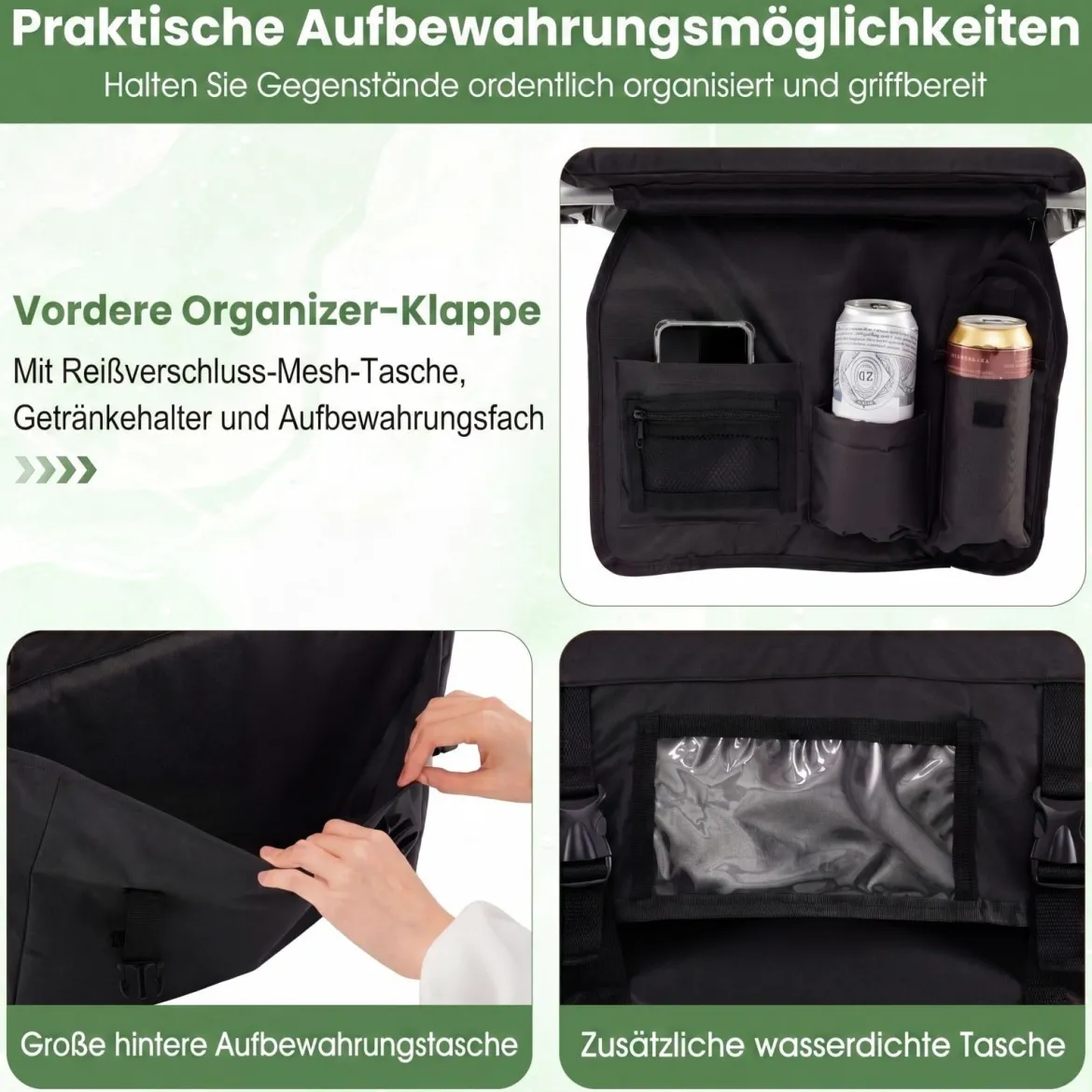 Tragbarer Stadionsitz mit Rückenlehne Klappbarer Tribünenstuhl mit Schultergurt Schwarz