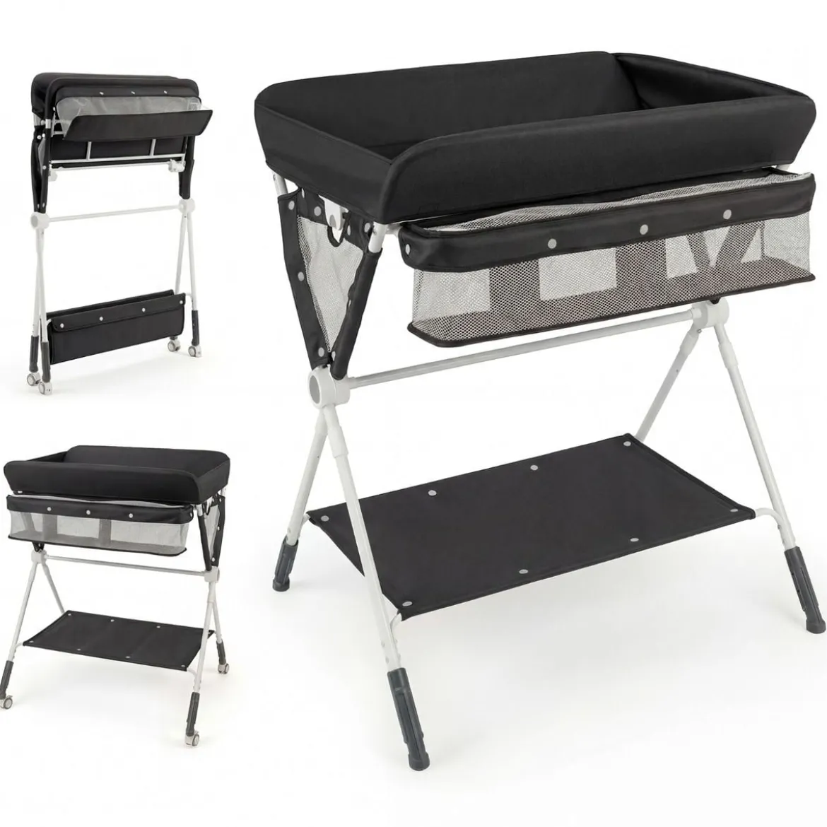 Tragbarer Wickeltisch klappbare Wickelstation mit 3-fach verstellbarer Höhe 81 x 66,5 x 95-101 cm Schwarz