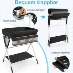 Tragbarer Wickeltisch klappbare Wickelstation mit 3-fach verstellbarer Höhe 81 x 66,5 x 95-101 cm Schwarz