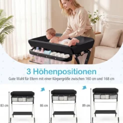 Tragbarer Wickeltisch klappbare Wickelstation mit 3-fach verstellbarer Höhe 81 x 66,5 x 95-101 cm Schwarz