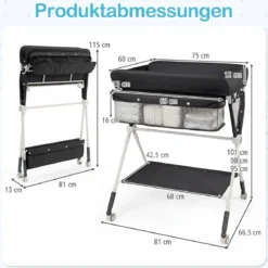 Tragbarer Wickeltisch klappbare Wickelstation mit 3-fach verstellbarer Höhe 81 x 66,5 x 95-101 cm Schwarz