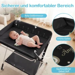 Tragbarer Wickeltisch klappbare Wickelstation mit 3-fach verstellbarer Höhe 81 x 66,5 x 95-101 cm Schwarz