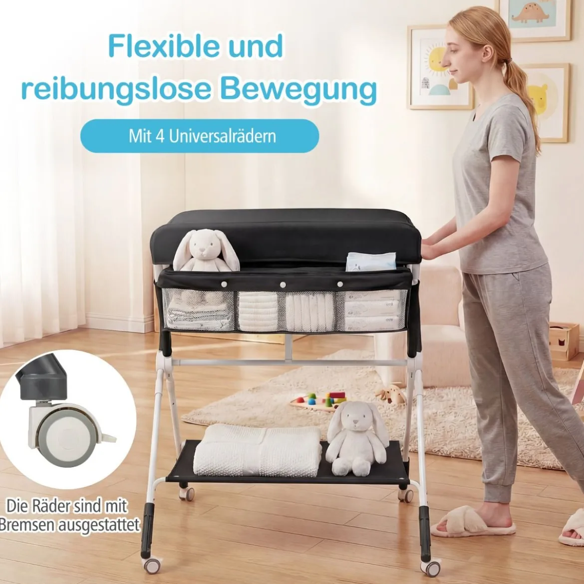 Tragbarer Wickeltisch klappbare Wickelstation mit 3-fach verstellbarer Höhe 81 x 66,5 x 95-101 cm Schwarz