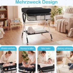 Tragbarer Wickeltisch klappbare Wickelstation mit 3-fach verstellbarer Höhe 81 x 66,5 x 95-101 cm Schwarz