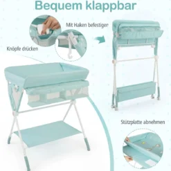 Tragbarer Wickeltisch klappbare Wickelstation mit 3-fach verstellbarer Höhe & feststellbaren Rollen Grün
