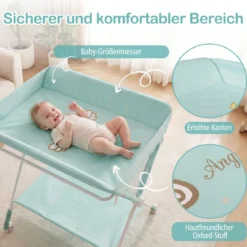 Tragbarer Wickeltisch klappbare Wickelstation mit 3-fach verstellbarer Höhe & feststellbaren Rollen Grün