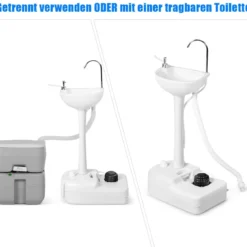 Tragbares Camping-Waschbecken mit 17L Wassertank & Rädern & Handtuchhalter & Fußpumpe