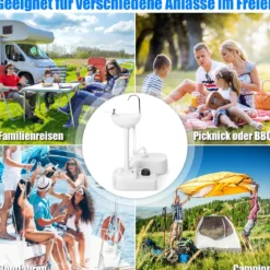 Tragbares Camping-Waschbecken mit 17L Wassertank & Rädern & Handtuchhalter & Fußpumpe