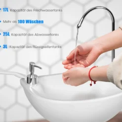 Tragbares Camping-Waschbecken mit 17L Wassertank & Rädern & Handtuchhalter & Fußpumpe