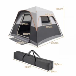 Tragbares Campingzelt für 6 Personen mit Sonnenschutz Wasserfestes Pop-up Zelt mit Tragetasche Grau