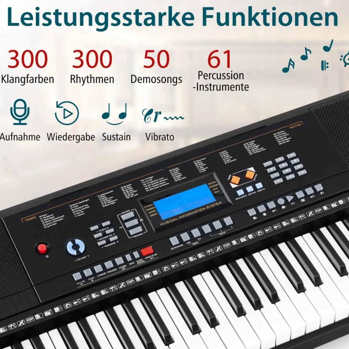 Tragbares elektronisches Keyboard mit 61 Tasten & Ständer & Hocker & Mikrofon Digitalpiano