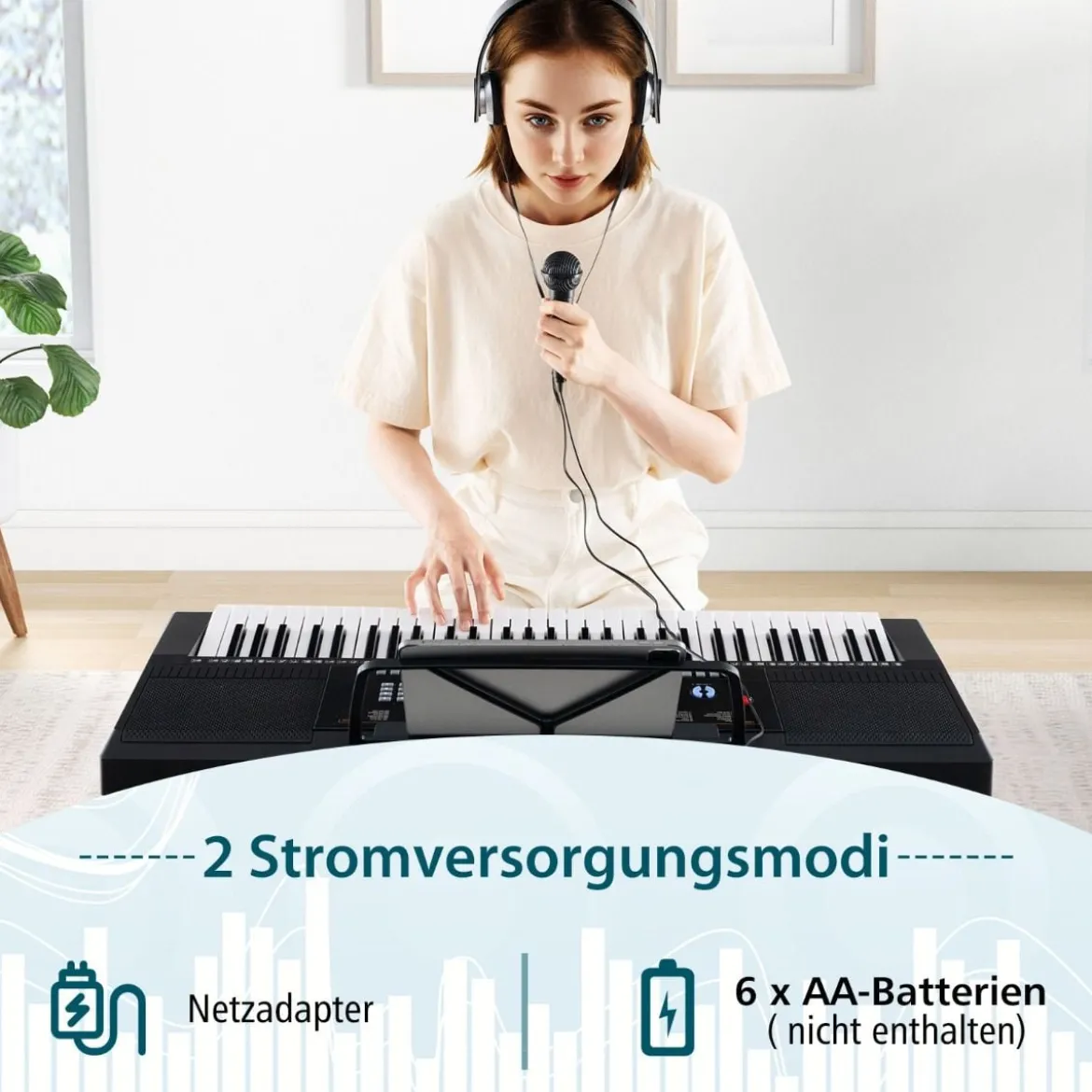 Tragbares elektronisches Keyboard mit 61 Tasten & Ständer & Hocker & Mikrofon Digitalpiano