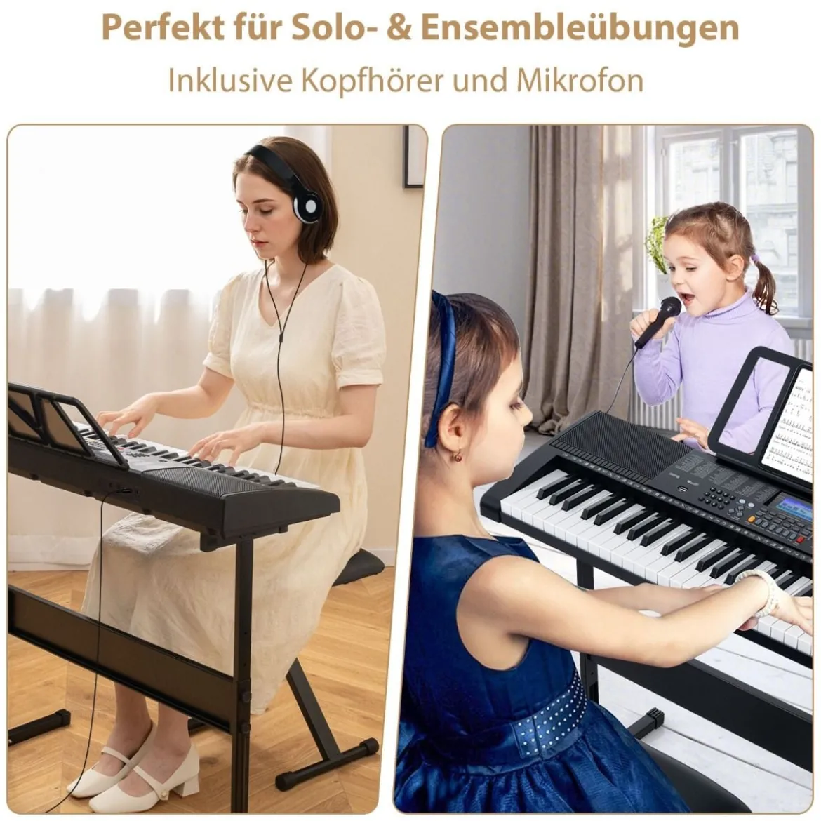 Tragbares Elektronisches Keyboard mit 61 Tasten & Ständer & Hocker Komplettes Digitalpiano