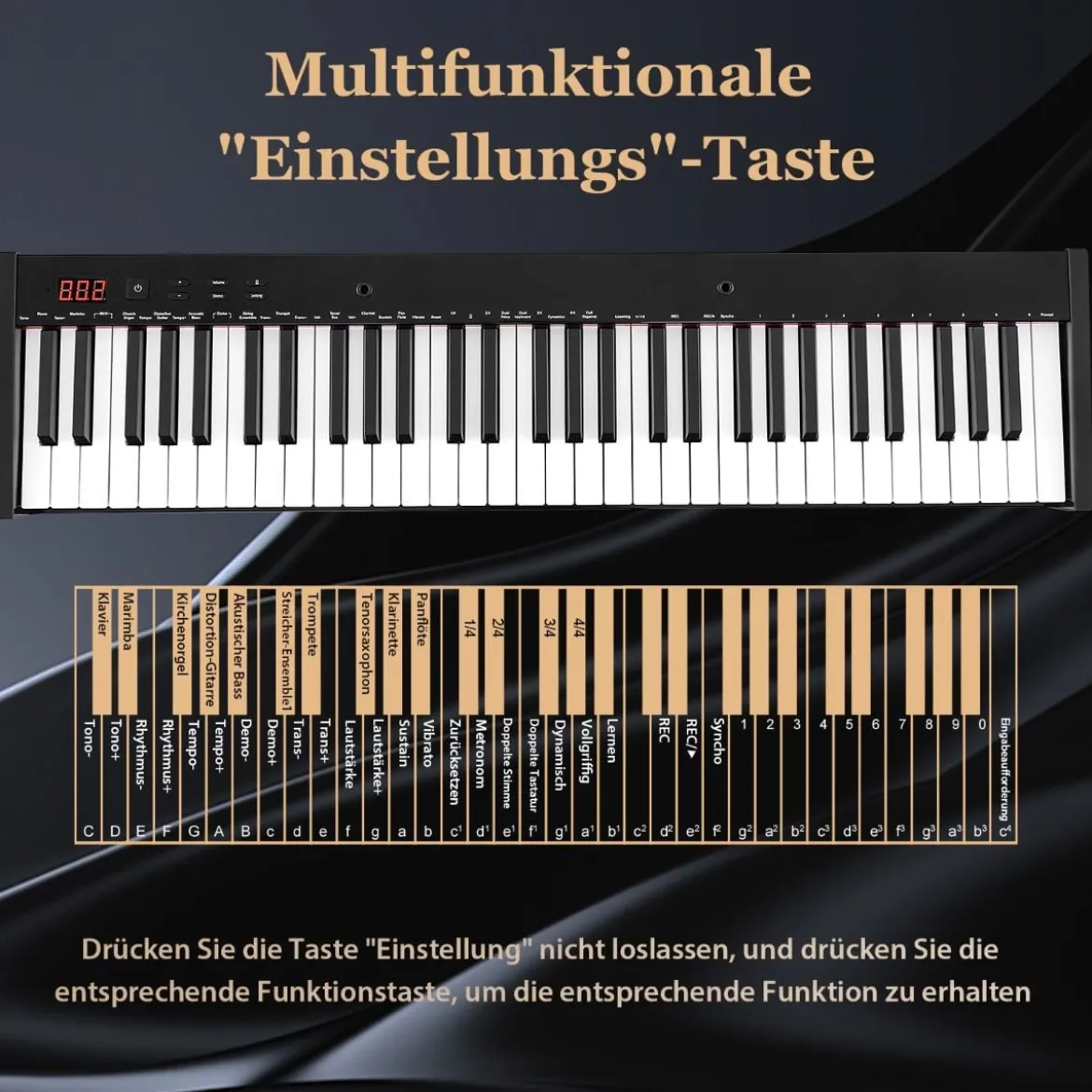 Tragbares Elektronisches Keyboard mit 61 Tasten & Ständer & Hocker Elektroklavier Digitale Keyboard