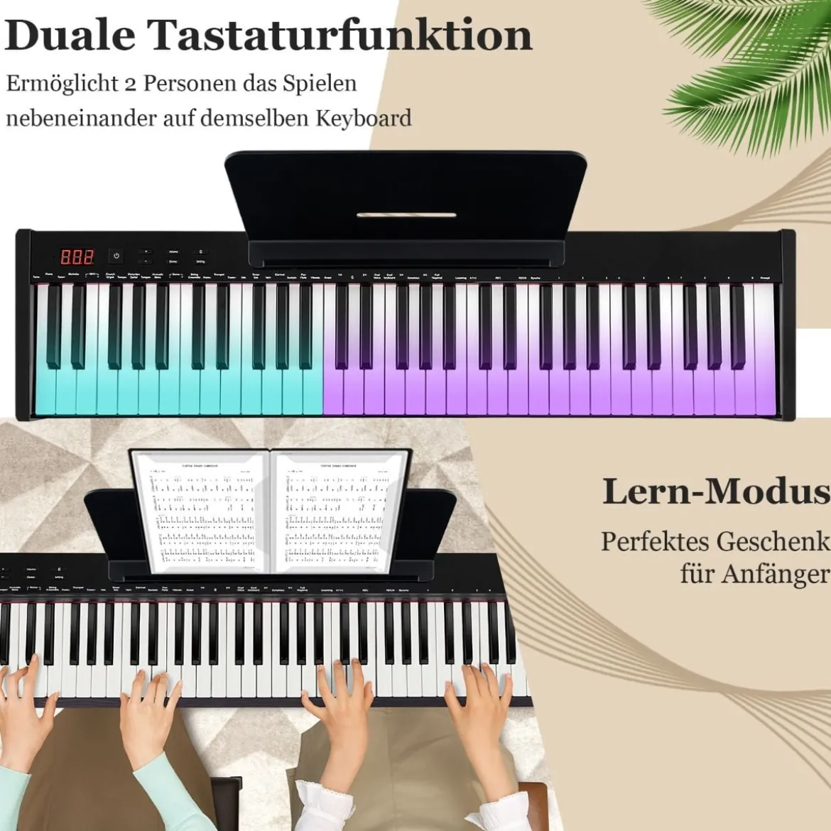 Tragbares Elektronisches Keyboard mit 61 Tasten & Ständer & Hocker Elektroklavier Digitale Keyboard