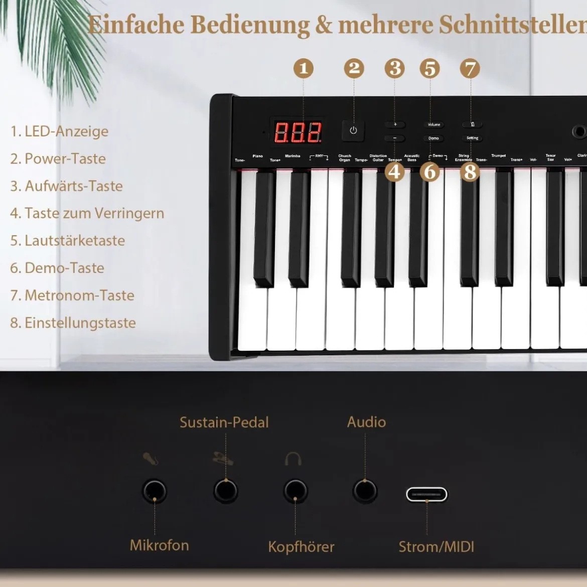Tragbares Elektronisches Keyboard mit 61 Tasten & Ständer & Hocker Elektroklavier Digitale Keyboard
