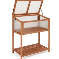 Tragbares Gewächshaus hölzernes Gewächshaus Frühbeet mit Ablage 90 x 49 x 104,5 cm Natur