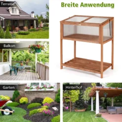 Tragbares Gewächshaus hölzernes Gewächshaus Frühbeet mit Ablage 90 x 49 x 104,5 cm Natur