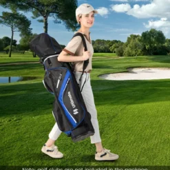 Tragbares Golf Cart Bag mit 14 er Unterteilung & Regenhaube Golfbag Leichte Golftasche Blau