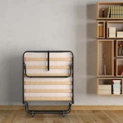 Tragbares Gästebett auf Rollen mit Memory Schaum Matratze 80 x 190 x 33 cm Hellbeige hergestellt in Italien Herkunft: Italien