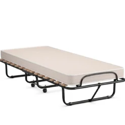 Tragbares Gästebett auf Rollen mit Memory Schaum Matratze 80 x 190 x 33 cm Hellbeige hergestellt in Italien Herkunft: Italien