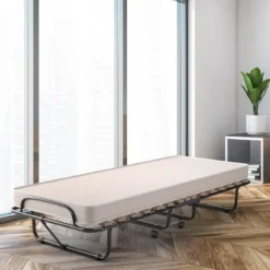 Tragbares Gästebett auf Rollen mit Memory Schaum Matratze 80 x 190 x 33 cm Hellbeige hergestellt in Italien Herkunft: Italien