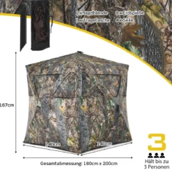 Tragbares Jagdzelt mit Erdspießen & Zurrgurten & Tragetasche für 3 Personen Camouflage