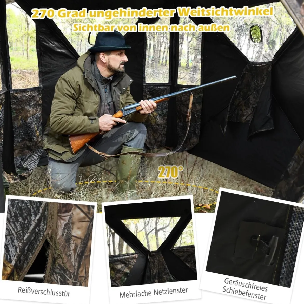 Tragbares Jagdzelt mit Erdspießen & Zurrgurten & Tragetasche für 3 Personen Camouflage