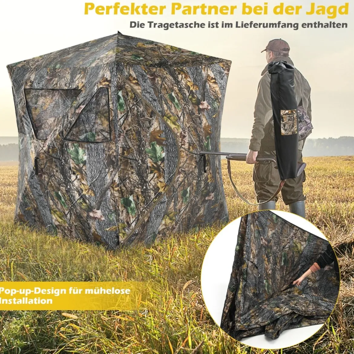 Tragbares Jagdzelt mit Erdspießen & Zurrgurten & Tragetasche für 3 Personen Camouflage