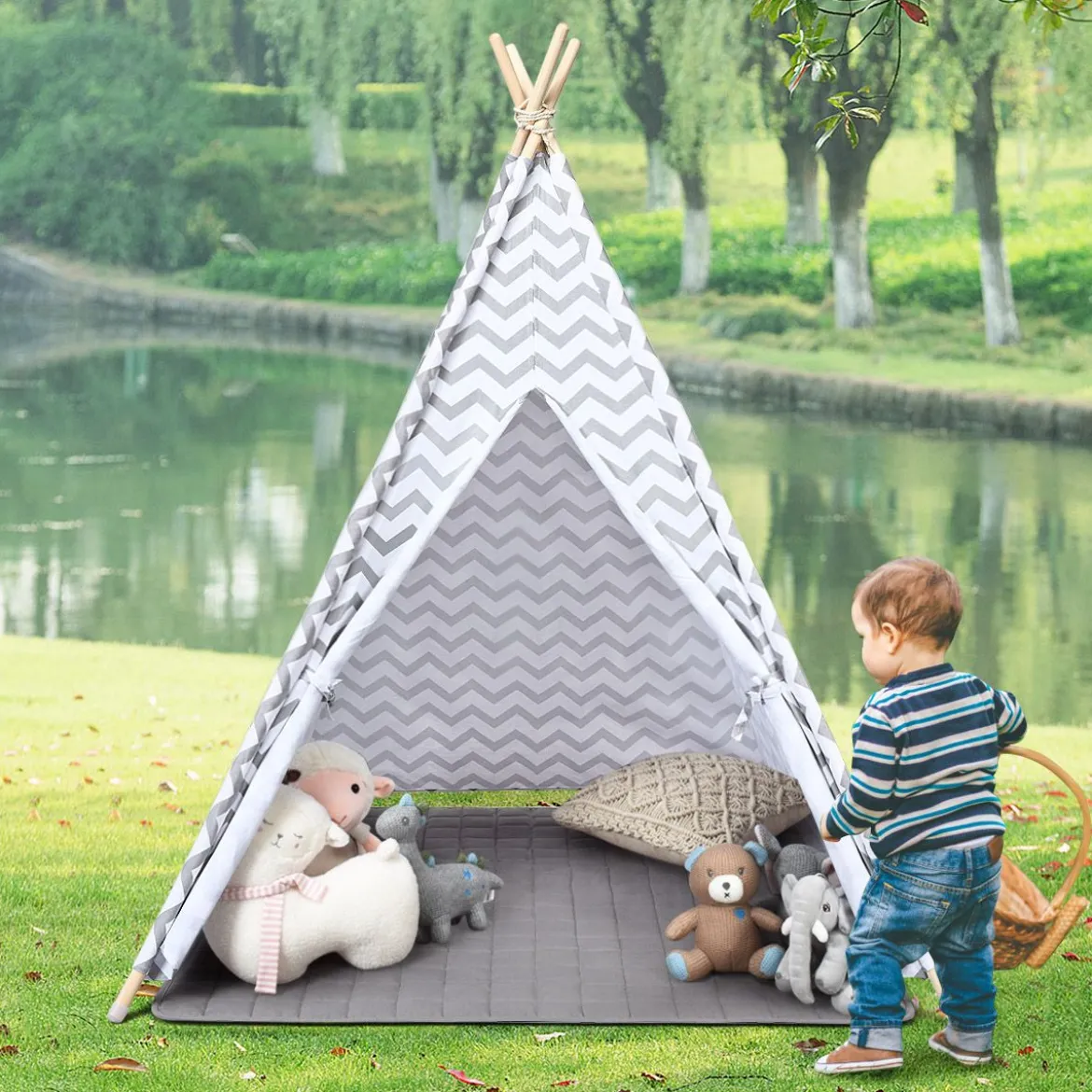 Tragbares Kinder SpielzeltIndianerzelt tragbar Stoffzelt Spielhaus für Kinder 120 x 120 x 160 cm Weiß + Grau