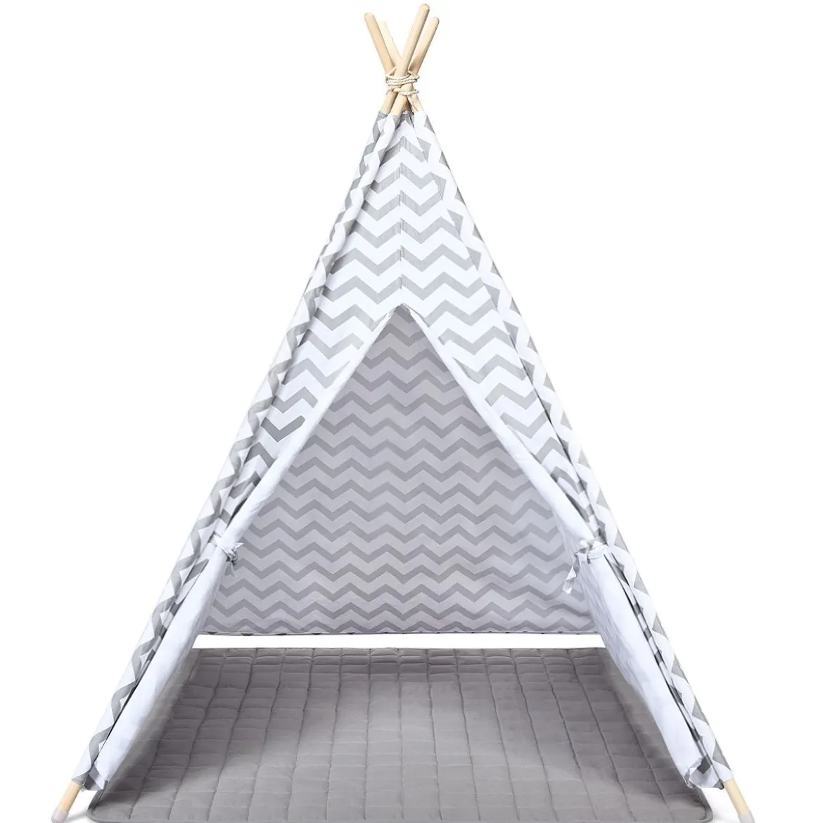 Tragbares Kinder SpielzeltIndianerzelt tragbar Stoffzelt Spielhaus für Kinder 120 x 120 x 160 cm Weiß + Grau