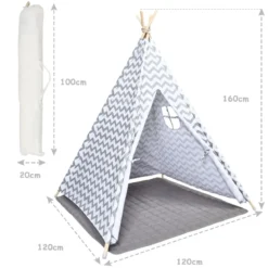 Tragbares Kinder SpielzeltIndianerzelt tragbar Stoffzelt Spielhaus für Kinder 120 x 120 x 160 cm Weiß + Grau