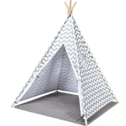 Tragbares Kinder SpielzeltIndianerzelt tragbar Stoffzelt Spielhaus für Kinder 120 x 120 x 160 cm Weiß + Grau