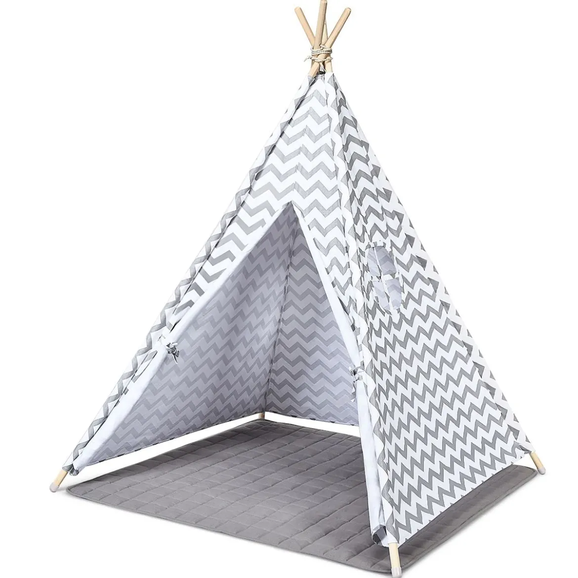 Tragbares Kinder SpielzeltIndianerzelt tragbar Stoffzelt Spielhaus für Kinder 120 x 120 x 160 cm Weiß + Grau