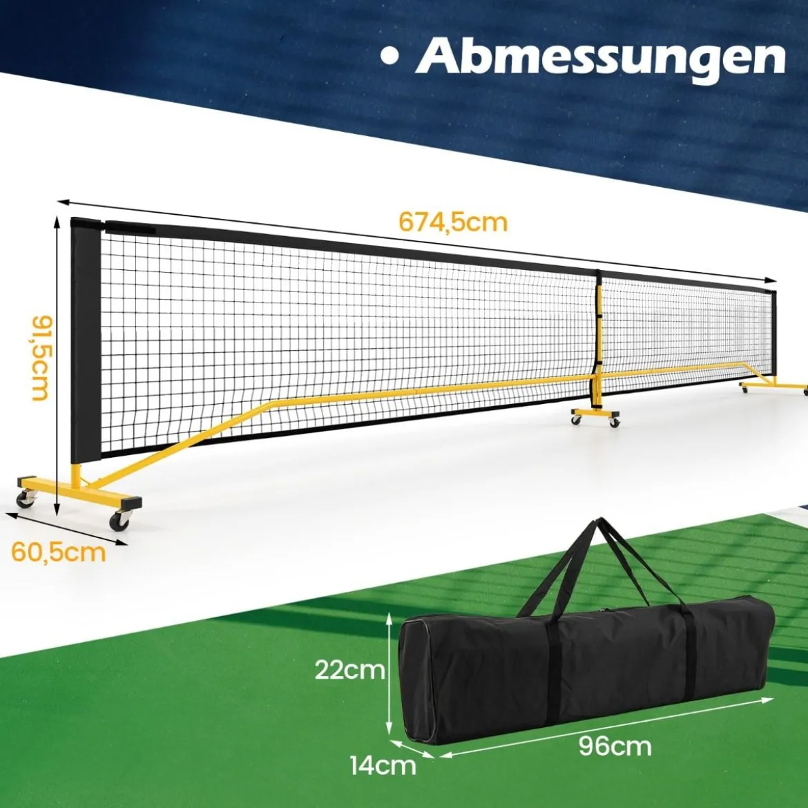 tragbares Pickleball Netz mit Rollen 6,7 m Pickleball-System in offizieller Größe mit Metallrahmen