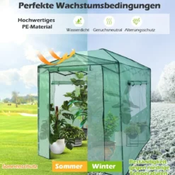 Tragbares Pop-up-Gewächshaus Begehbares Gartengewächshaus 180 x 250 x 230 cm Grün