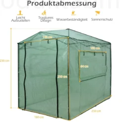 Tragbares Pop-up-Gewächshaus Begehbares Gartengewächshaus 180 x 250 x 230 cm Grün